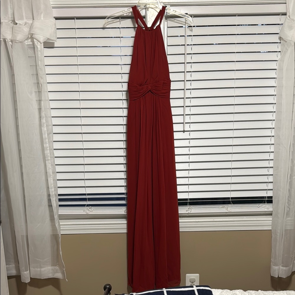 Elegant Rust Halter Azazie Dress